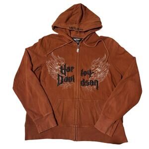 Harley-Davidson Motorcycles Full Zip Orange Women’s Sweatshirt Jacket Y2K Angel